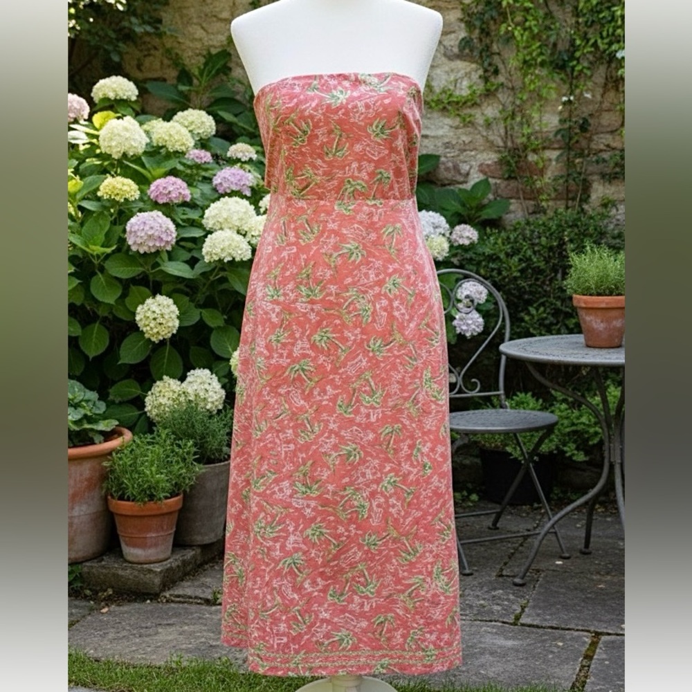 Rare Lilly Pulitzer Strapless Coral and Green Dress